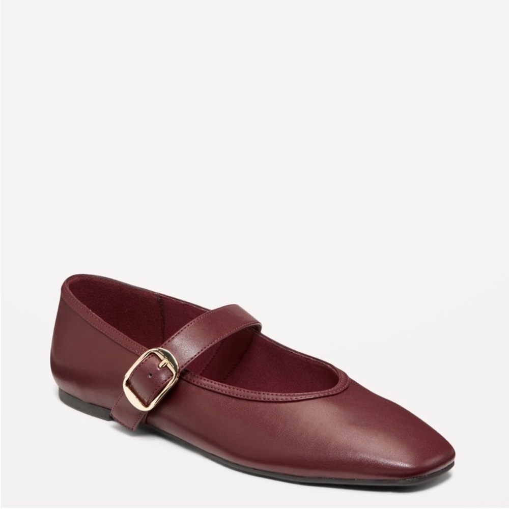 Old Navy Women's Wine Mary Jane Flat with Gold Buckle